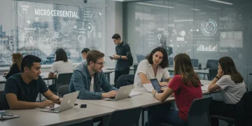 Students learning with micro-credentials in modern university setting