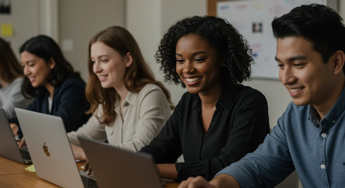 Young teacher candidates engaging in a virtual career fair, digital recruitment
