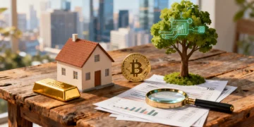 Diverse alternative investment assets on a table with a city background