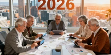 Group of retirees planning investments for 2026 retirement benefits