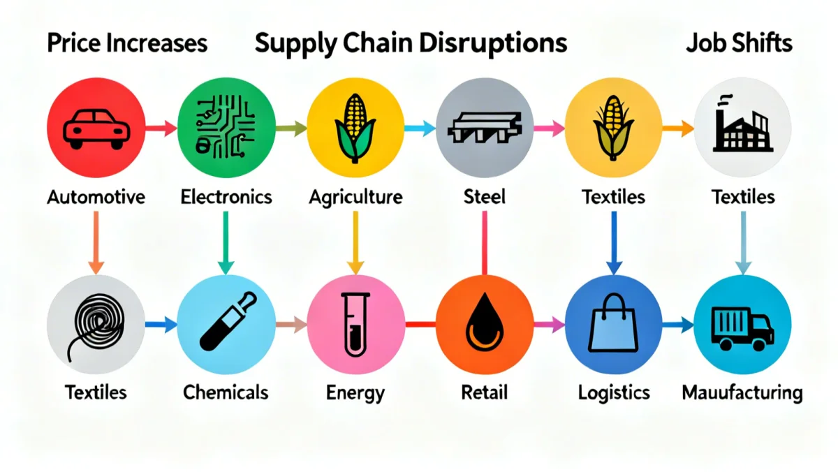 Infographic detailing 10 key US sectors affected by new tariffs