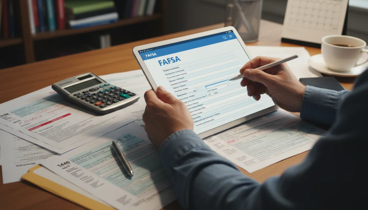 Hands completing FAFSA form digitally