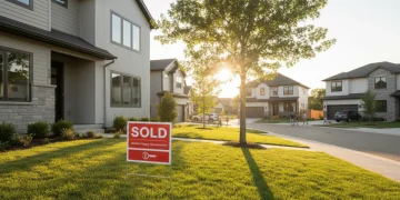 Modern neighborhood with 'Sold' sign, symbolizing a growing housing market