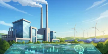 Industrial facility with clean emissions and renewable energy, symbolizing new EPA standards