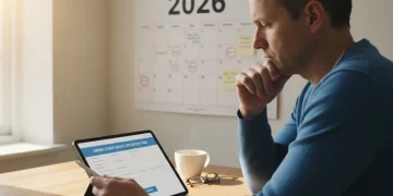 Person reviewing unemployment benefit application on tablet for 2026.
