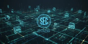 Digital illustration of new SEC regulations influencing investment portfolios in 2026, showing interconnected financial assets.